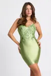 Faviana 11310 Fitted Short Sequin Applique Cocktail Dress In Green