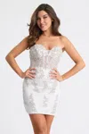 Faviana 11317 Fitted Short Beaded Applique Cocktail Dress In Silver