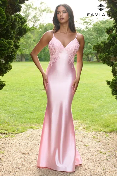 Faviana 11402 Long Formal Lace Applique Prom Dress In Pink
