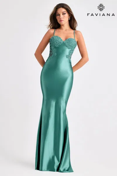 Faviana 11403 Fitted Long Formal Beaded Prom Dress In Green