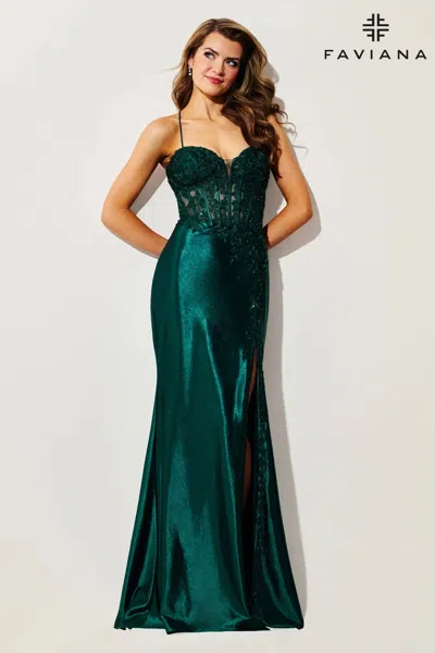 Faviana 11404 Lace Corset Beaded Prom Evening Dress In Green