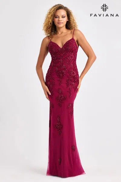 Faviana 11428 Fitted Long Formal Evening Prom Dress In Red