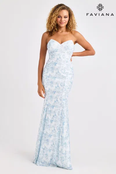 Faviana 11441 Fitted Sequin Prom Long Formal Dress In Blue
