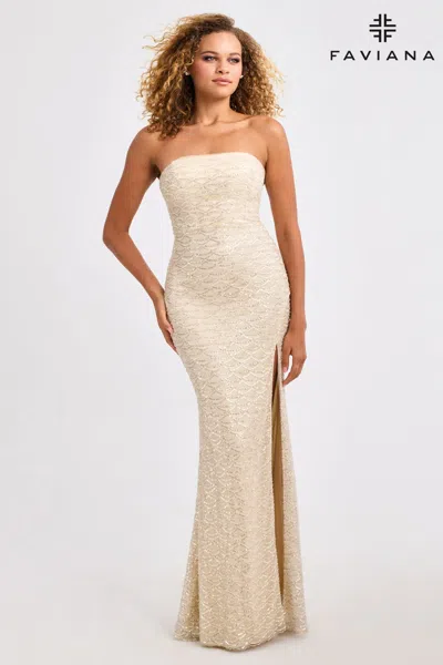 Faviana 11446 Fitted Prom Beaded Long Formal Dress In Neutral