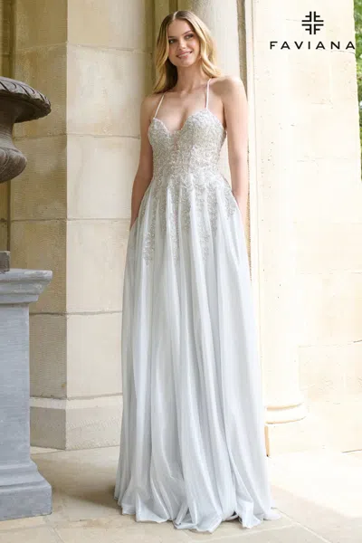 Faviana 11449 Long Formal A Line Beaded Prom Dress In Yellow