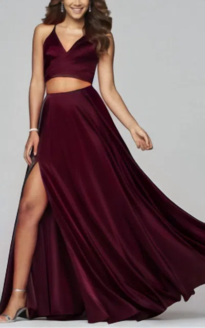 Faviana 2pc Satin Dress In Wine In Pink