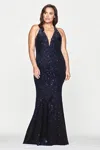 Faviana 9529 Long Formal Plus Size Sequin Prom Dress In Blue
