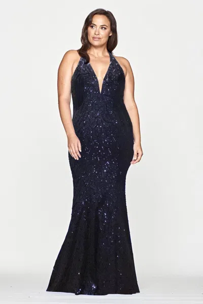 Faviana 9529 Long Formal Plus Size Sequin Prom Dress In Blue