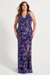 Faviana 9560 Plus Size Long Floral Formal Prom Sequin Dress In Blue