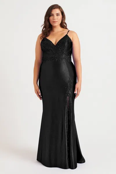 Faviana 9562 Long Prom Formal Beaded Plus Size Dress In Black
