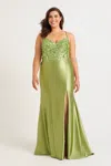 Faviana 9563 Long Formal Sequin Applique Plus Size Prom Dress In Green