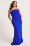 Faviana 9567 Long Formal Ruched Plus Size Prom Dress In Blue