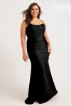Faviana 9569 Prom Fitted Long Formal Beaded Corset Plus Size Dress In Black