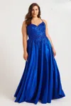 Faviana 9575 Plus Size Corset Long Formal A Line Prom Dress In Blue