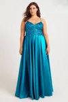 Faviana 9578 Plus Size Long Formal Sequin Applique Prom Dress In Blue