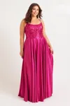 Faviana 9582 Long Beaded A Line Formal Plus Size Prom Dress In Pink