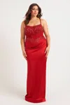 Faviana 9592 Long Plus Size Formal Corset Prom Dress In Red