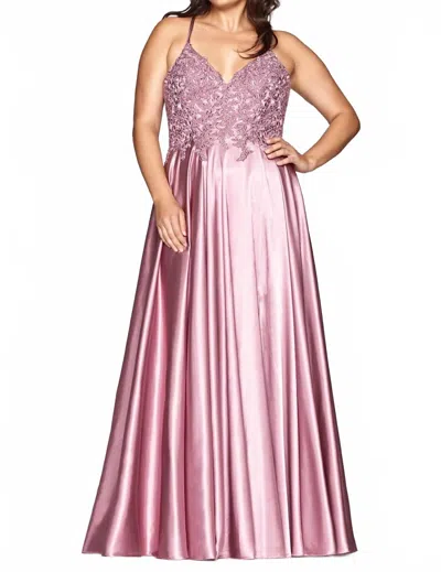 Faviana 9582 Long Beaded A Line Formal Plus Size Prom Dress In Pink