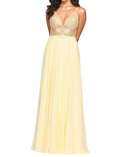 Faviana Beaded Bodice Full Skirt Dress In Buttercream In Yellow
