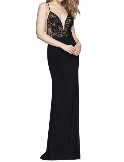 Faviana Beaded Top Gown In Black