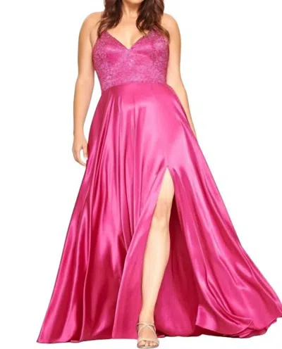 Faviana Charmeuse Embroidered Gown In Raspberry In Pink