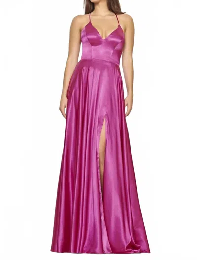 Faviana Charmeuse V-neck Dress With Lace Up Back In Rasberry In Multi