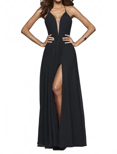 Faviana Chiffon V-neck Evening Dress In Black