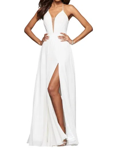 Faviana Chiffon V-neck Evening Dress In Ivory In White