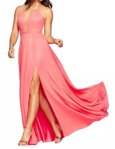 Faviana Chiffon V-neck Evening Dress In Sorbet In Pink
