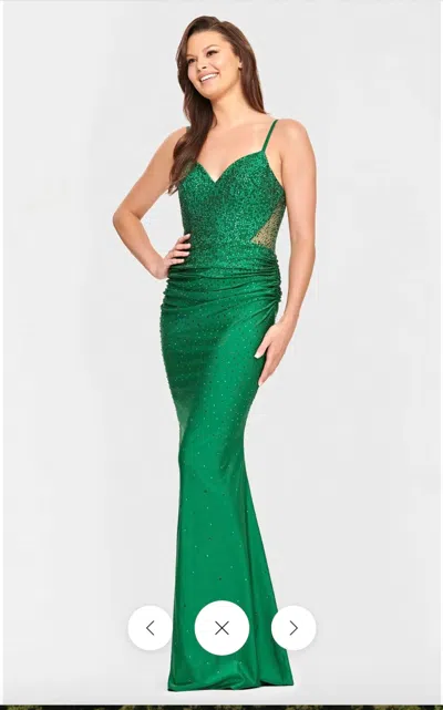 Faviana Corset Style Long Gown In Emerald In Green