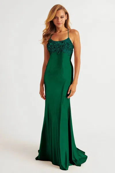 Faviana E11201 Fitted Long Formal Prom Dress In Green