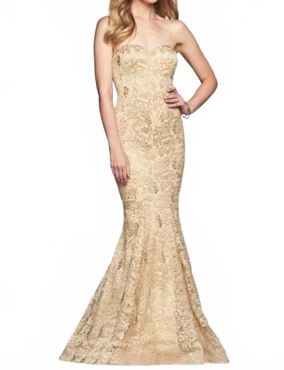 Faviana Embroidered Strapless Sweetheart Dress In Gold
