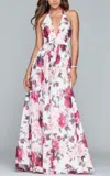 Faviana Halter V-neck A-line Floral Dress In Purple