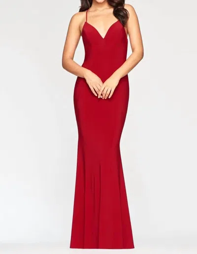 Faviana Jersey V-neck Empire Dress In Ruby In Red