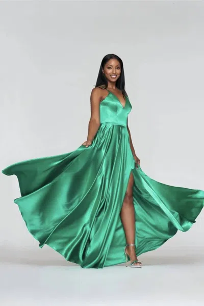 Faviana Lace Up Back Prom Maxi Dress In Emerald In Green