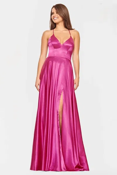 Faviana Lace Up Back Prom Maxi Dress In Rasberry In Pink