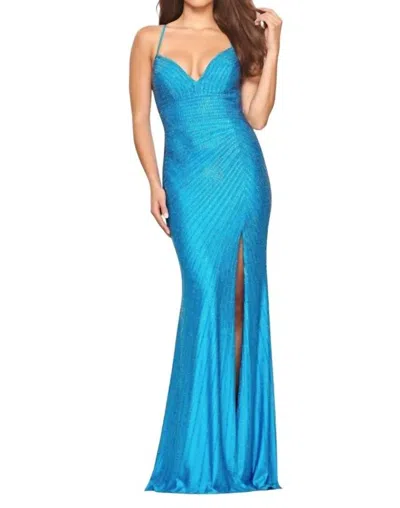 Faviana Linear Rhinestone Gown In Sea Blue