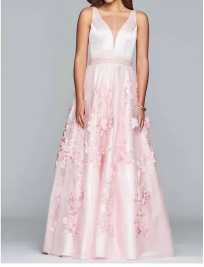 Faviana Long Gown With Tulle Skirt In Pale Pink