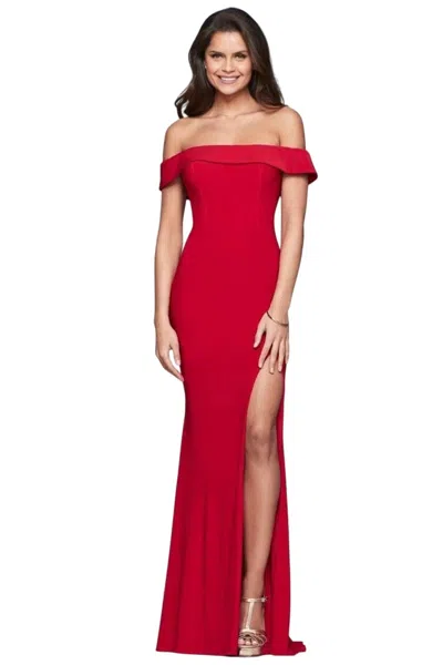 Faviana Long Jersey Off-the-shoulder Dress In Red In Multi