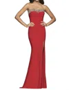 Faviana Long Jersey Strapless Dress In Red In Red
