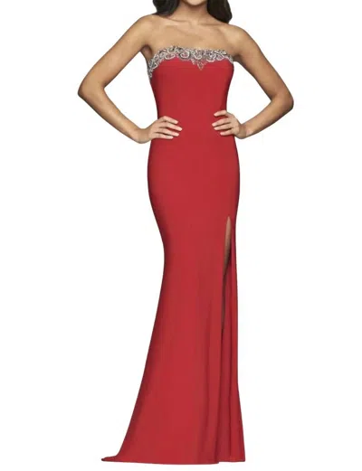 Faviana Long Jersey Strapless Dress In Red