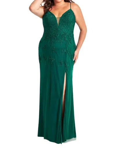 Faviana Long Tulle Prom Dress In Forest Green