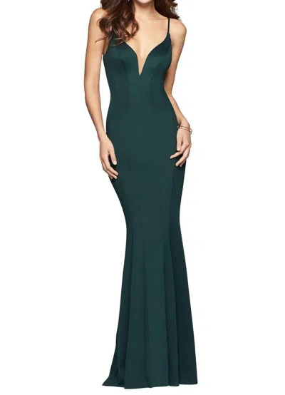 Faviana Lux Jersey Gown With Side Cutout In Dark Green
