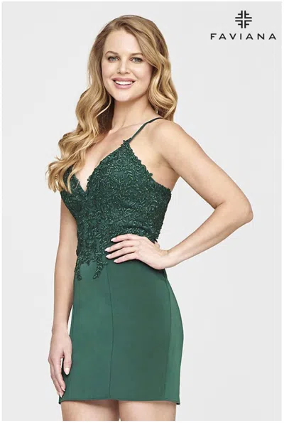Faviana Mini Lace Dress In Forest Green