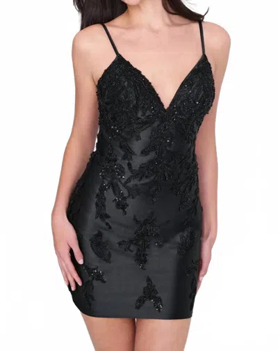 Faviana Mini Satin Dress In Black