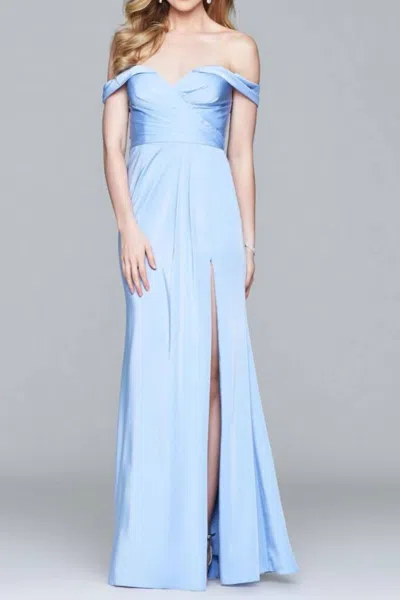 Faviana Off The Shoulder Evening Gown In Periwinkle In Blue