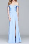 Faviana Off The Shoulder Evening Gown In Periwinkle In Blue