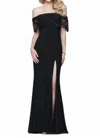 Faviana Off The Shoulder Gown In Black In Black