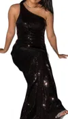 Faviana Sequin One Shoulder Evening Gown In Black