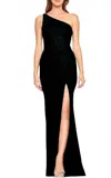 Faviana One Shoulder Fitted Hot Stone Gown In Black In Black